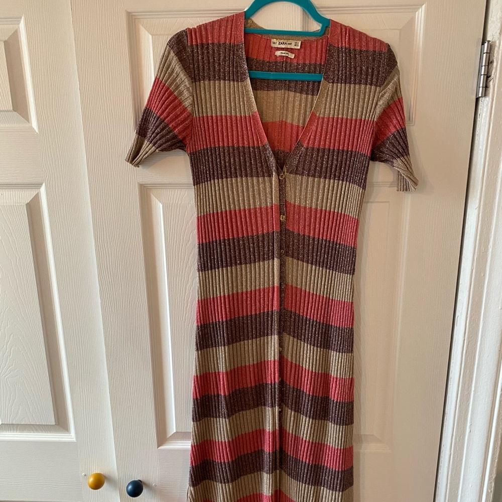 Zara - rib knit stripe maxi - lurex - s